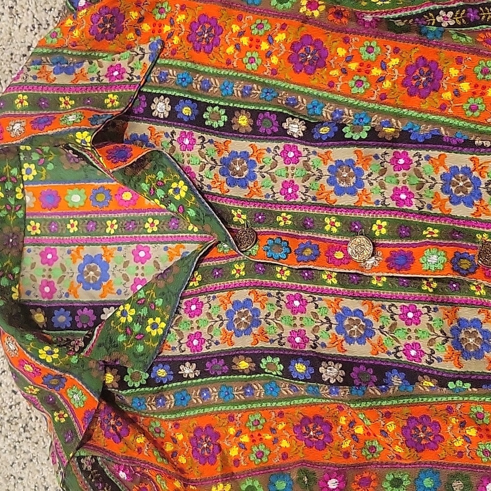 Vibtage Retro Psychedelic 60's 70's Button Down Collared Dress Flower Small XS - Picture 2 of 11